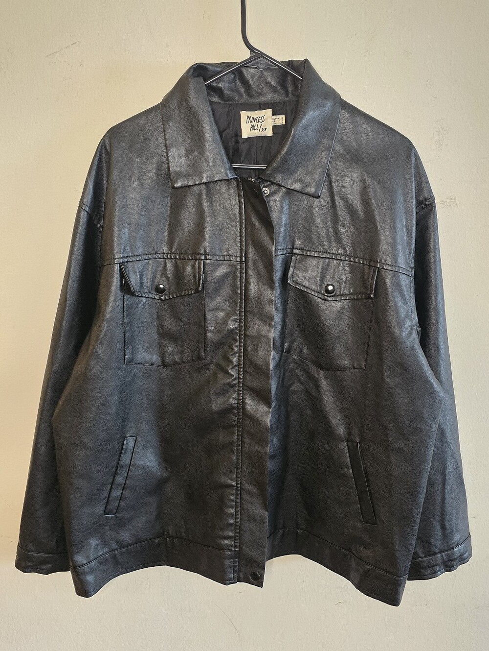 Princess Polly Callie Faux Leather Jacket Women's Size US 12 Black Oversized